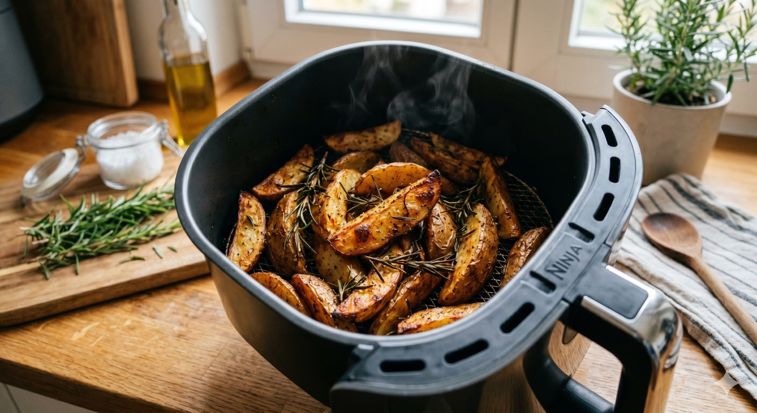 Knusprige Kartoffelspalten mit Rosmarin direkt aus dem Airfryer Korb